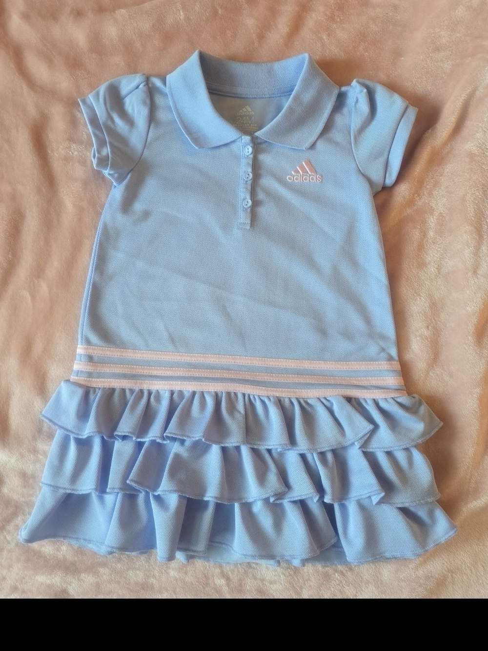 Adidas Light Blue Polo Ruffle Dress with Pink Accents